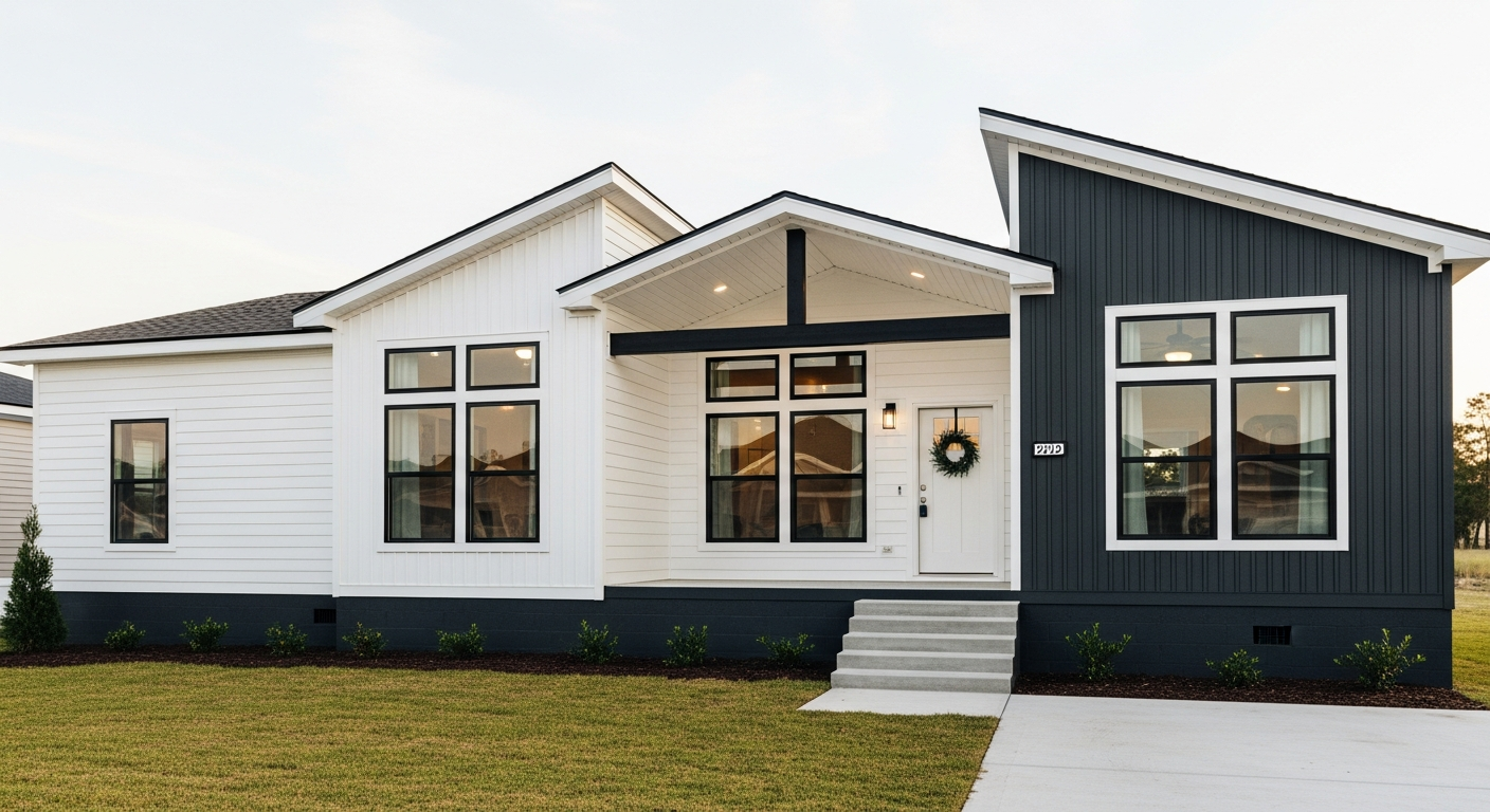 Exterior rendering of a modern coastal manufactured home